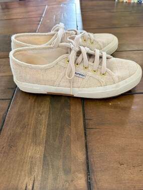 Superga 2750 Cotlinu Linen Sneakers in Natural Gold Size 37.5
